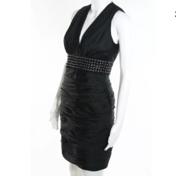 CARMEN MARC VALVO SILK RUCHED SHIFT DRESS SZ 4 - Picture 3 of 6